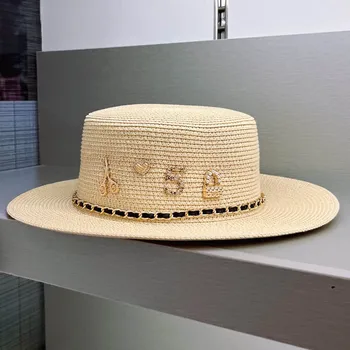Новая Мода Rhinstone Письмо Соломенные Шляпы для Женщин Летняя Шляпа Канотье С Широкими Полями Пляжная Солнцезащитная Шляпа Fedoras Кентукки Дерби Шляпа UPF50 +