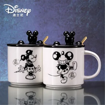 Керамическая чашка Disney Mickey Cup большой емкости с ложкой-крышкой, креативная кружка, мультяшная кофейная чашка с молоком