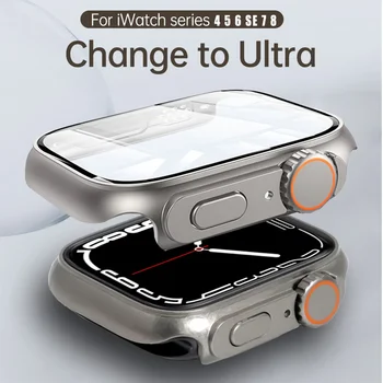 Фирменная крышка ПК для Apple Watch Case 45 мм 41 мм 44 мм 40 мм Обновление внешнего вида стекла 49 мм Превращение в iWatch 8 7 SE 3 6 5 4 ultra