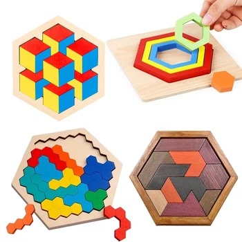 Монтессори Танграм 3D Деревянная головоломка Геометрическая головоломка Деревянный конструктор Настольная игра развивающие игрушки для детей подарки