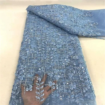 Высококачественная кружевная тюлевая ткань с бисером для праздничной одежды, роскошное сетчатое платье в африканском стиле с вышивкой бисером ручной работы