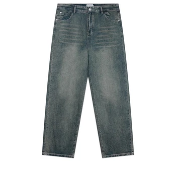 Вымойте В пещере, Сделайте старые Свободные и удобные Мужские джинсовые брюки средней длины с прямым цилиндром, широкие брюки для тяжелой промышленности