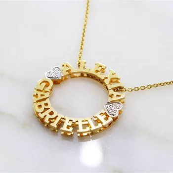 Изготовленное на заказ ожерелье с 3D табличкой, Персонализированное ожерелье с двумя именами и сердцем, изготовленное на заказ Круглое ожерелье с двойной пластиной для женщин в подарок