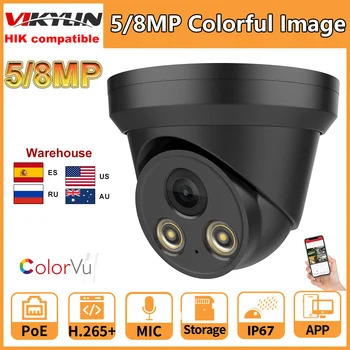 Vikylin Hikvision Совместимая IP-камера 4K ColorVu Color Night Colorful 8MP 5MP Встроенный микрофон PoE Security CCTV H.265 Черного цвета