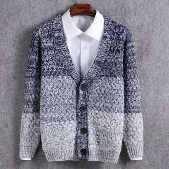 Кардиган Для мужчин 2023, Корейская версия мужского свитера постепенного цвета, ретро, Толстый мужской свитер, пальто, тренд мужской одежды