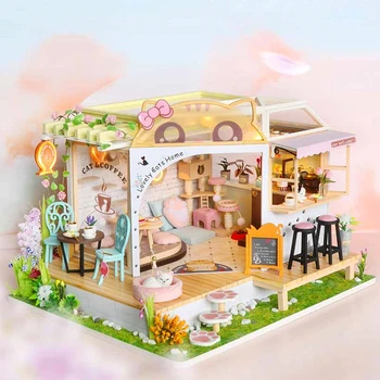 Набор кукольных домиков CUTEBEE DIY, деревянные кукольные домики, миниатюрный мебельный комплект со светодиодной подсветкой для детей, подарок на день рождения