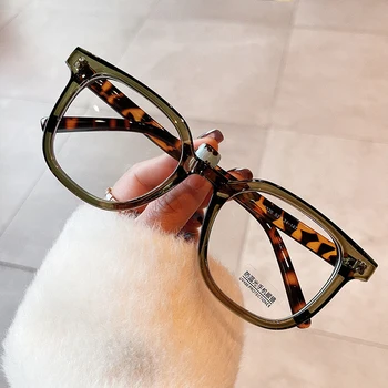 SO & EI Модная Квадратная оправа для очков, женские ретро прозрачные очки с анти-синим светом, мужские оптические очки с леопардовыми заклепками, оправа для очков