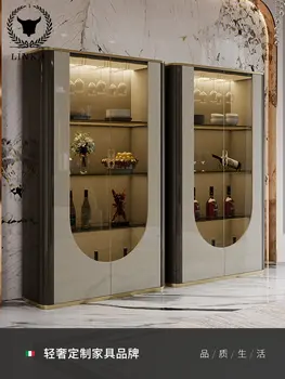 Роскошный стеклянный винный шкаф, изготовленный на заказ винный шкаф, ресторанные шкафчики, простой итальянский постмодернистский высококачественный книжный шкаф