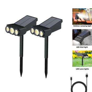 2022 Новые Перезаряжаемые солнечные садовые фонари с USB-зарядкой, газонные фонари, дорожка, уличный водонепроницаемый светильник для сада, кемпинга