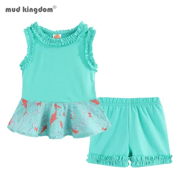Mudkingdom/ летний комплект одежды для маленьких девочек с оборками, плиссированные топы без рукавов и шорты, комплект милой одежды для девочек, однотонный