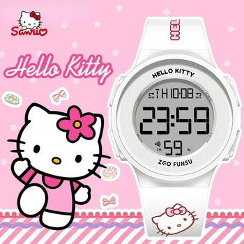 Детские часы Hello Kitty, Студенческие женские спортивные водонепроницаемые цифровые резиновые будильники, Светящиеся электронные часы