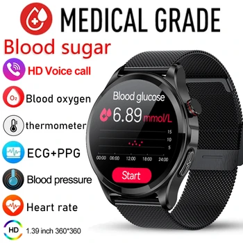 Здоровая Температура тела Умные Часы Для Мужчин Bluetooth Вызов 360 * 360 HD Экран Спортивные Умные часы с сердечным ритмом, уровнем сахара в крови Для Android