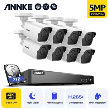 ANNKE 5MP Ultra HD 8CH DVR Система камеры безопасности С 4ШТ Полноцветным Ночным Видением Home Outdoor Indoor CCTV Комплект Видеонаблюдения
