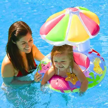 Надувное детское кольцо для плавания, Детский бассейн, Водное сиденье с цветком, Защита от солнца, Инструмент для летнего плавания для малышей