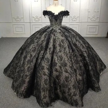 Винтажные черные готические пышные платья с открытыми плечами, аппликация, цветочный корсет на шнуровке, платье Принцессы для выпускного вечера, пышные халаты