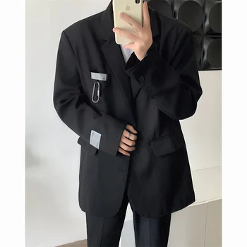 Черный Блейзер, Мужской Модный Социальный Мужской Пиджак, Корейский Свободный Деловой Повседневный Костюм, Мужской Офисный Формальный Блейзер S-XL