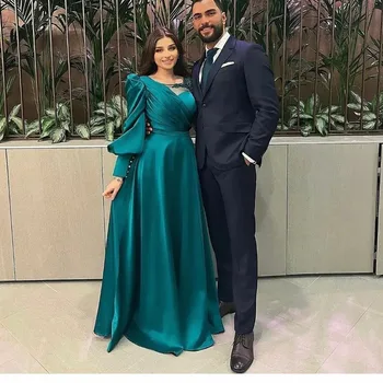Msikoods Арабские вечерние платья для свадебной вечеринки, Атласные складки с длинными рукавами и бисером, платья для выпускного вечера знаменитостей Дубая 2023
