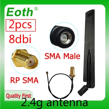 EOTH 2шт 2,4 g антенна 8dbi sma мужской wlan wifi 2,4 ГГц антенна IPX ipex 1 SMA женский удлинитель с косичкой iot модуль antena