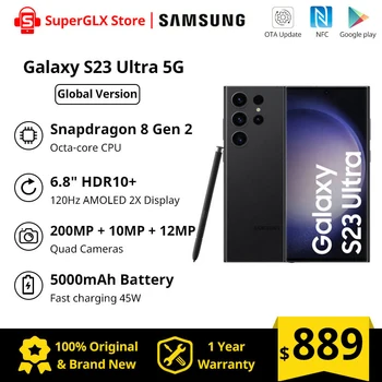 Новый Мобильный телефон Samsung Galaxy S23 Ultra 5G 256GB/512GB Snapdragon 8 Gen 2 120Hz AMOLED 2X Дисплей Android13 45W Быстрая Зарядка