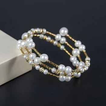 Lnngy Модный браслет-манжета с золотым наполнением 14k, браслет-оберег для женщин, браслет из 100% натурального пресноводного жемчуга, элегантные подарки