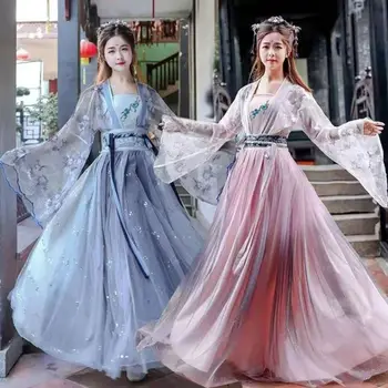 2023 Традиционное женское платье Ханфу с цветочным узором, Древнекитайский костюм, Красивый танцевальный Халат Hanfu Originale, платье принцессы Династии Тан