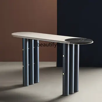 zq Nordic Креативные Овальные консольные столы из натурального Мрамора, Модельная комната, длинный Узкий стол, стол для гостиной с видом сбоку