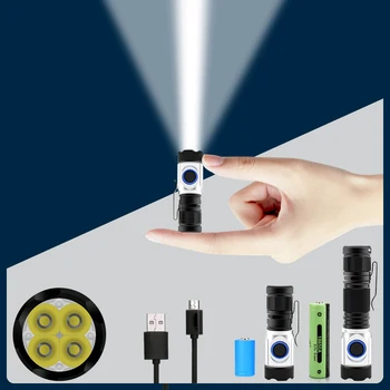 Мини-светодиодные фонарики высокой мощности 18650 или 18350, USB-перезаряжаемые фонарики, фонарь, Водонепроницаемый фонарь для кемпинга, лампа