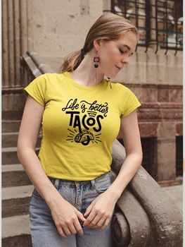 Женская рубашка с Бесплатной доставкой, футболка Life Is Better with Tacos, Забавные Модные Уличные Простые базовые Топы, Летние хипстерские Yeskuni