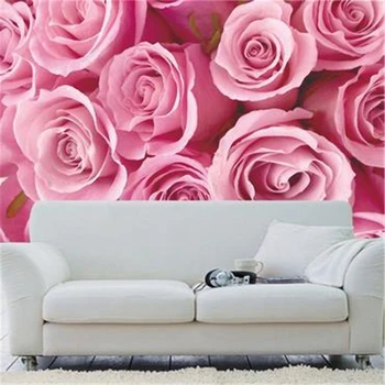 beibehang 3d стереоскопические обои Современный лаконичный диван в гостиной, обои с розовыми розами, фон для телевизора, большие настенные росписи