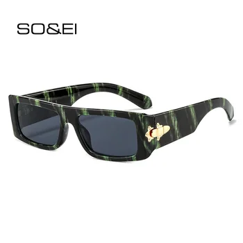 SO & EI Модные прямоугольные роскошные женские солнцезащитные очки, винтажные брендовые дизайнерские разноцветные леопардовые очки, мужские квадратные солнцезащитные Очки, оттенки