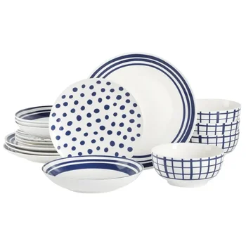 Набор изысканной посуды Home Blue с сине-белой наклейкой из 16 предметов
