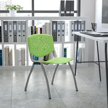 Флэш-мебель серии HERCULES весом 880 фунтов Вместительный зеленый пластиковый стул с рамой из титана серого цвета с порошковым покрытием