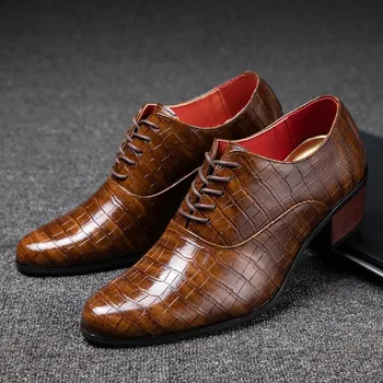 Классические коричневые кожаные туфли с острым носком на высоком каблуке, мужская модная элегантная социальная обувь, Мужская дышащая удобная нескользящая мужская модельная обувь