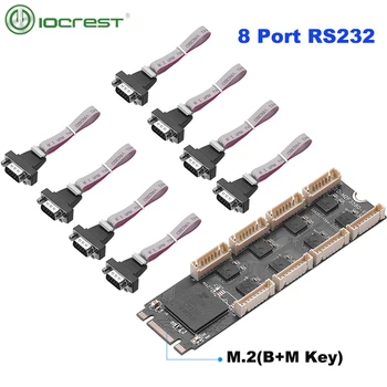 IOCREST 8 Последовательных Портов Rs232 Db9 M.2 B Ключ M ключ ввода-вывода Плата контроллера M.2 Pcie 2.0 Gen1 Размер 2280 мм Включает 8 последовательных кабелей Db9