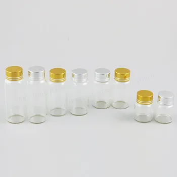 50x8 мл 15 мл 20 мл 30 мл Пустые стеклянные флаконы для образцов многоразового использования, бутылки, контейнеры с золотой, серебряной алюминиевой крышкой