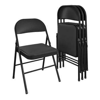 Складной стул с тканевой обивкой, черный, 4 шт.
