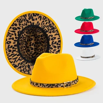 фетровая шляпа с внутренним леопардовым принтом, весенняя новая шляпа, Панама, фетровая шляпа для мужчин и женщин, джазовая шляпа, фетровая шляпа шапка женская