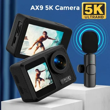 Новая Спортивная камера AX9 5K на открытом воздухе, Экшн-камеры EIS с разрешением 4K 60 кадров в секунду, 24 Мп, с Беспроводным Микрофоном, Сенсорным экраном, Пультом дистанционного управления