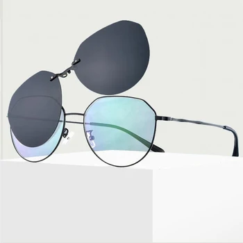 Оправы для очков от близорукости в деловом стиле из титанового сплава, встроенные магнитные зажимы, поляризованные солнцезащитные очки TAC, металлические по рецепту F9331