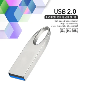 Серебристый Мини-Металлический флэш-накопитель USB2.0 128 ГБ 64 ГБ 32 ГБ Высокоскоростное Запоминающее Устройство Memory Stick Водонепроницаемый U-диск