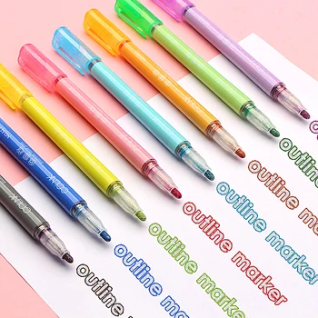 8 цветов, Двухлинейная художественная блестящая маркерная ручка 