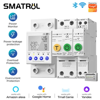 Tuya WIFI Smart Switch 40/63A Счетчик энергии, кВтч, Автоматический выключатель, Таймер С напряжением, Током и защитой от утечки