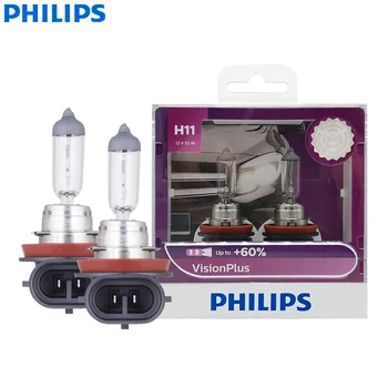 Philips H11 12V 55W PGJ19-2 VisionPlus 3250K Яркий свет До 60% Vision Галогенные Оригинальные Автомобильные лампы 12362VPS2, 2X