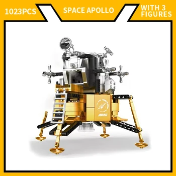 Модель космического исследования, строительные блоки Лунного модуля Apollo с 3 миниатюрными астронавтами, коллекция игрушек для детей, подарок 1023шт
