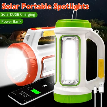 Портативный Фонарик с сильным светом, светодиодный ручной светильник для наружного освещения, USB, Солнечная Зарядка, Водонепроницаемый светильник, Аварийное освещение на открытом воздухе