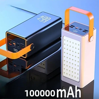 Power Bank 100000mAh Высокой емкости 66W Быстрое зарядное устройство Powerbank для iPhone ноутбук Batterie Externe светодиодный фонарь для кемпинга
