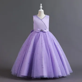 Детское платье принцессы Для больших мальчиков, фиолетовая сетчатая юбка, платье для девочек, свадебное платье с цветочным узором для девочек