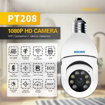 ESCAM PT208 Беспроводная Камера Ночного Видения с Мобильным отслеживанием 1080P, Wi-Fi Соединение ONVIF, Двусторонняя Голосовая Интеллектуальная Камера Ночного Видения с двумя источниками света