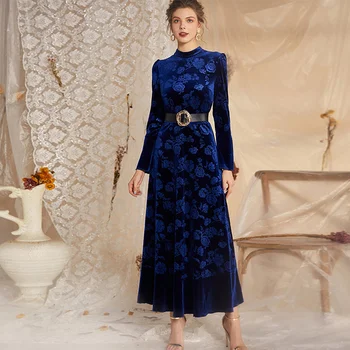 Европейское и американское женское осеннее новое модное платье 2023 года с элегантным плюшевым узором, кружевное платье с длинным рукавом