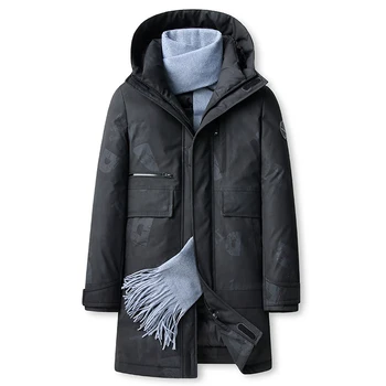 Брендовые мужские зимние куртки, Теплая Ветрозащитная Водонепроницаемая Длинная пуховая куртка, мужские пальто на 90% Белом Утином пуху, -30 градусов, пальто 4XL